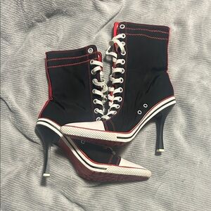 Anne Michelle Black and Red High-Top Heeled Sneakers